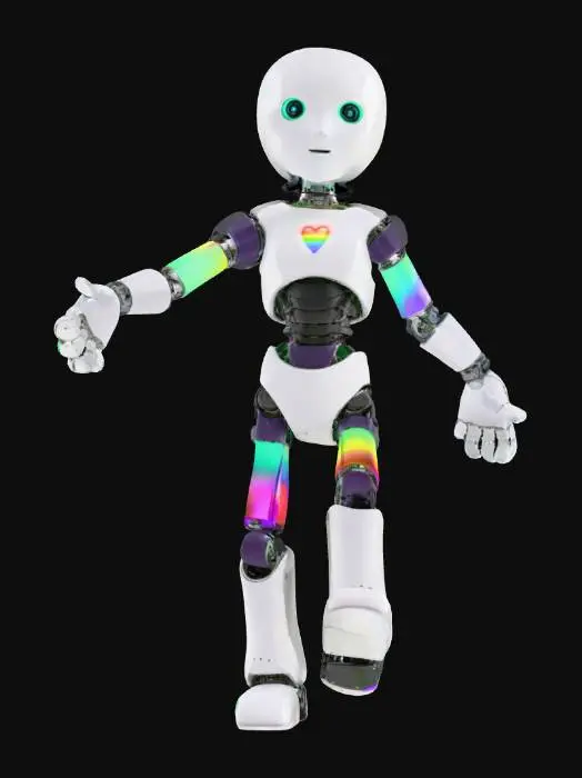 3D model for forward facing robot in T-pose with palms down and arms fully extended out to the sides 
