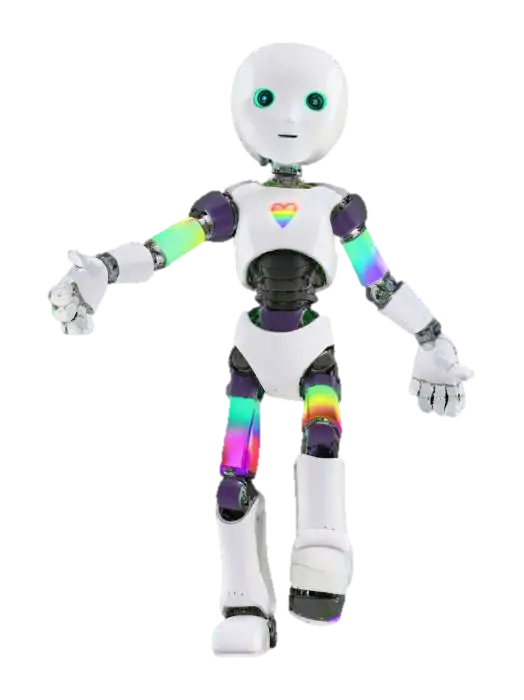 3D model for forward facing robot in T-pose with palms down and arms fully extended out to the sides 