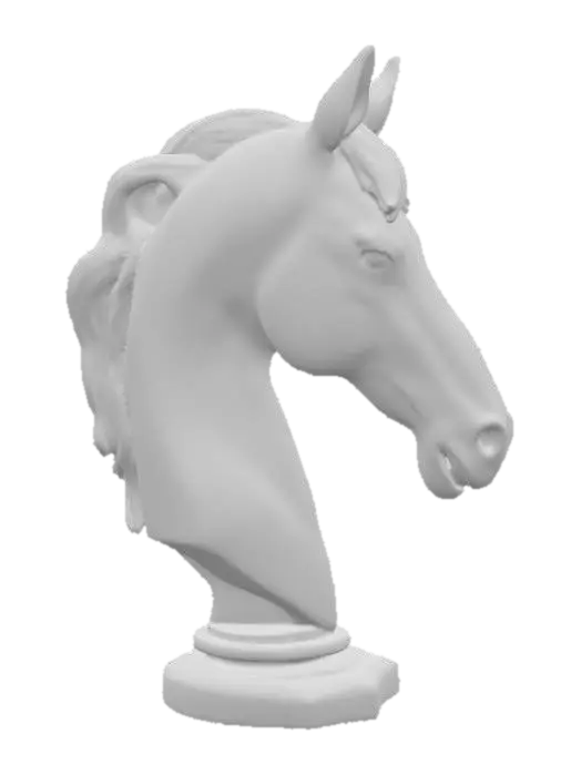 3D model for Hand painted glossy porcelain wild horse head bust on a wooden base