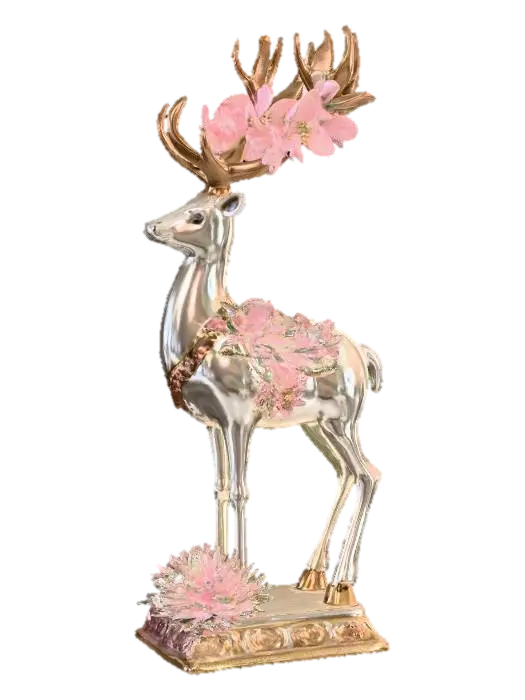 Porcelain reindeer with pale pink poinsettias on it. This figurine should be on an… 3D model, vytvořený pomocí AI