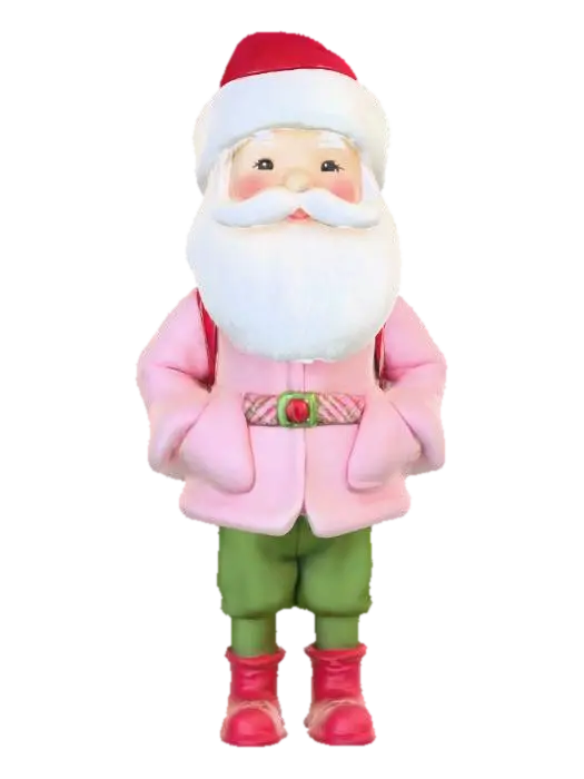 A cute Chibi style Christmas Santa wearing pale green and pale pink - Xmas 3D model, vytvořený pomocí AI