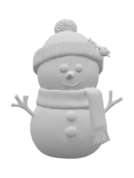 3D model for A cute Chibi style Christmas snowman wearing pale green and pale pink scarf and hat