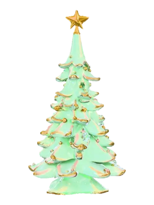 Porcelain Christmas tree in pale green with gold trim. The tree has pale pink and… 3D model, vytvořený pomocí AI