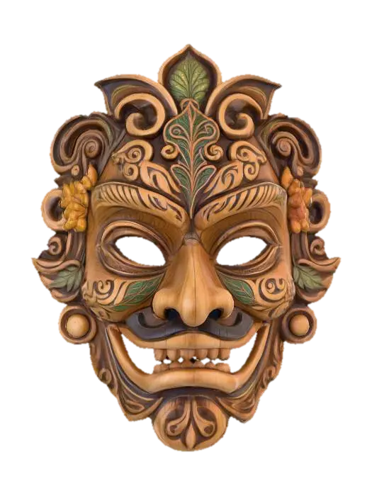carved wooden mask, detailed, ornate, hand painted 3D model, AI generated