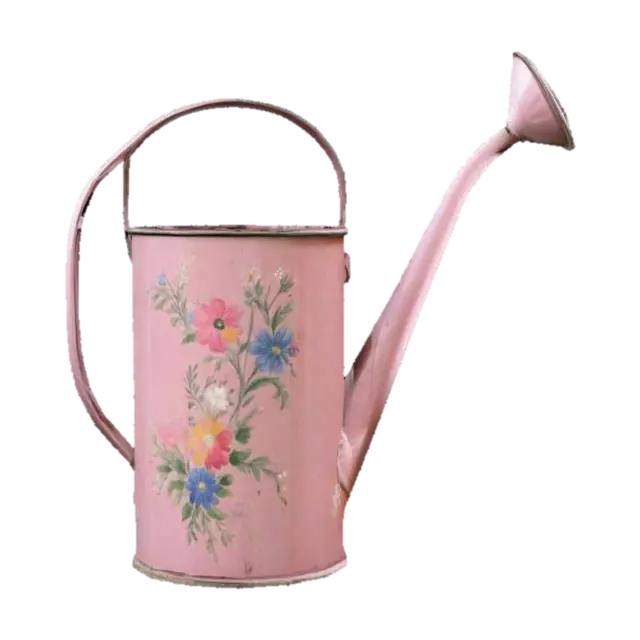 vintage tin watering can with hand painted flowers on the side of it 3D model, AI generated