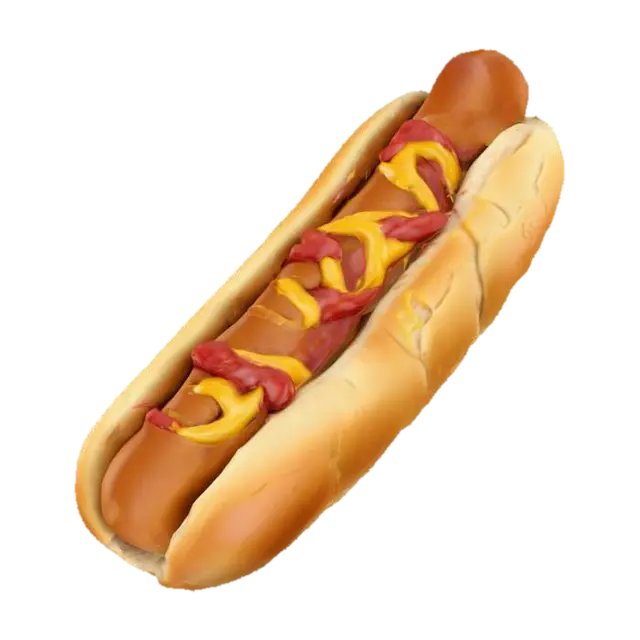 Hot dog on a bun with mustard and ketchup, Highly Detailed, Ultra Realistic - Fastfood 3D model, vytvořený pomocí AI