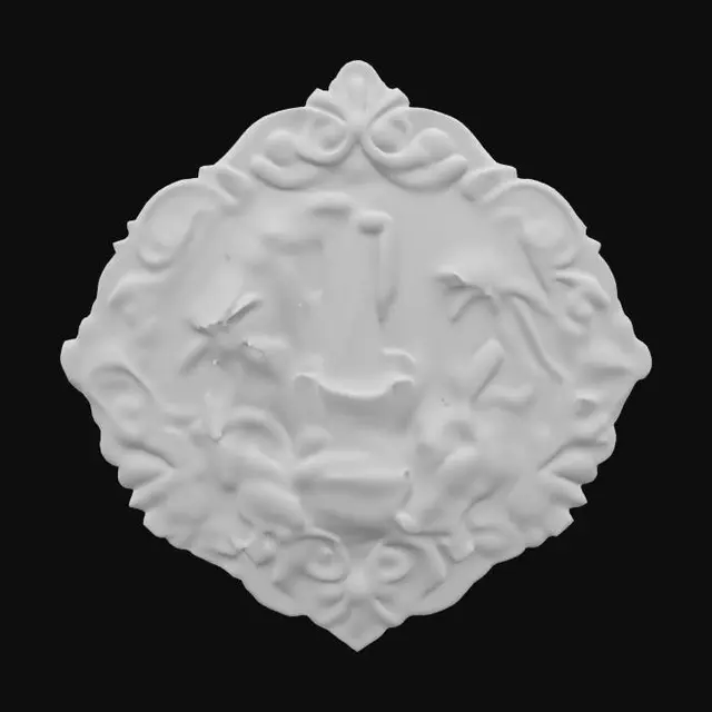 3D model for wooden polished carved emblem with a luminous waterfall and tropical trees and plant. The waterfall and trees and plants are hand painted while the rest of the wood is left plain and unpainted and natural, Wood, Carved, Polished, Highly Detailed, Ultra Realistic, , #emblem#