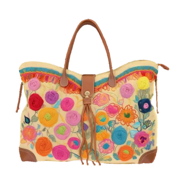 canvas bag with highly detailed embroidery details and design clear stitches and… 3D model, vytvořený pomocí AI