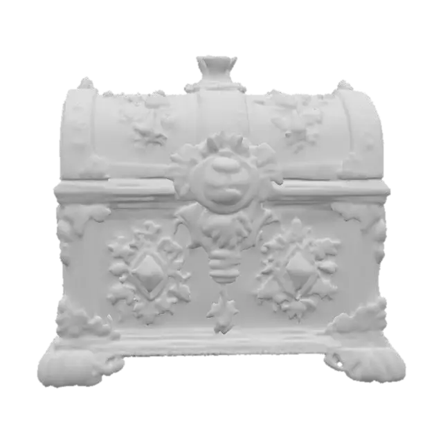 3D model for wooden chest, game asset, gemstones, detailed, ornate