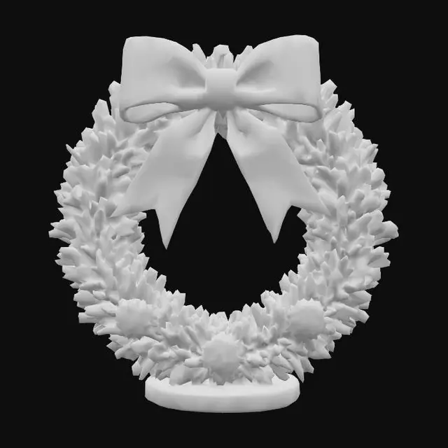 3D model for low poly Christmas wreath with a pale pink and white striped bow