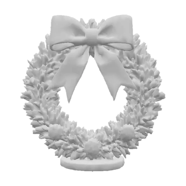 3D model for low poly Christmas wreath with a pale pink and white striped bow