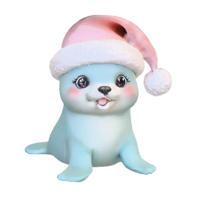 Cute chibi style seal with a santa hat on. All in pastel colors 3D model, vytvořený pomocí AI