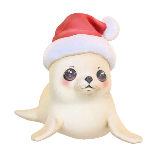 Cute chibi style seal with a santa hat on. All in pastel colors 3D model, vytvořený pomocí AI
