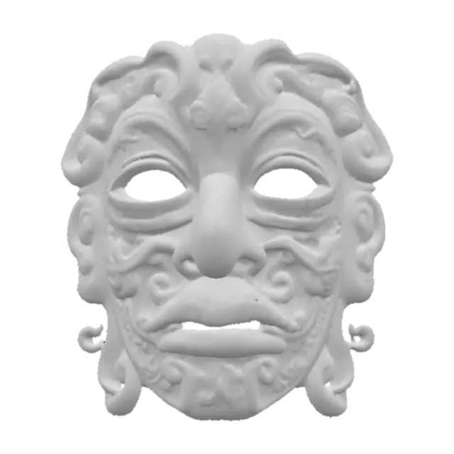 3D model for carved wooden mask, detailed, ornate, hand painted