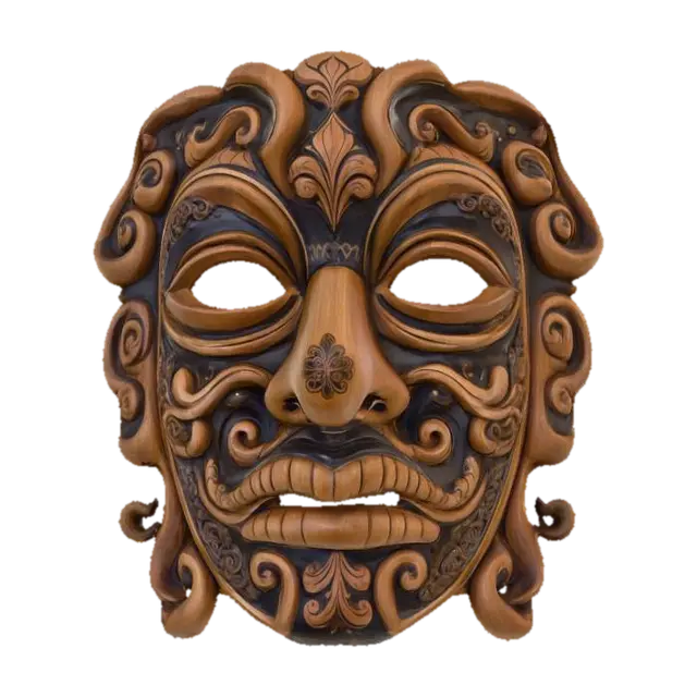 3D model for carved wooden mask, detailed, ornate, hand painted