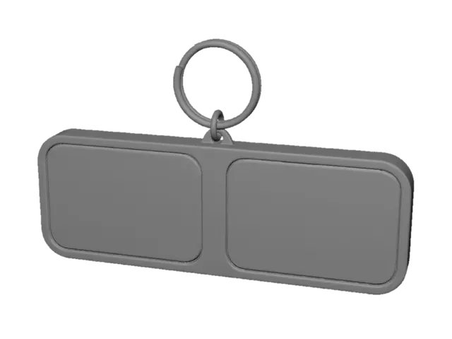 3D model for Create a realistic 3D printable keychain design. Rectangular horizontal shape with rounded corners. The front face contains the Turkish flag on the left and the Tunisian flag on the right, separated by a thin vertical line. Both flags are embossed (raised) for easy two-color 3D printing. Clean vector-style geometry, no textures, no shadows, no text, no background details. Designed specifically for FDM 3D printing with 2 mm raised elements and smooth edges. Keyring hole integrated on the left side. Symmetrical layout, professional souvenir keychain, CAD render, front view, white background.