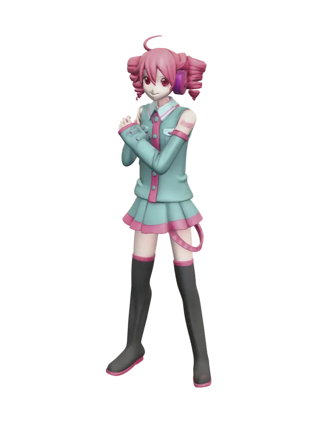 Realistic Kasane Teto 3D model, vytvořený pomocí AI