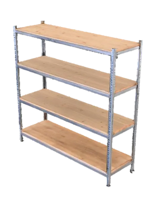 3D model of a simple industrial storage rack. Steel frame with 3–4 wide shelves made… 3D model, vytvořený pomocí AI