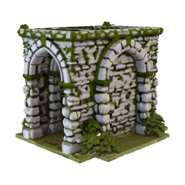 Stone bridge arch, cobblestone texture, moss growth 3D model, vytvořený pomocí AI