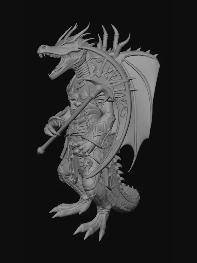 3D model for Crocodile dragon mix with heavy necro armor and big scythe