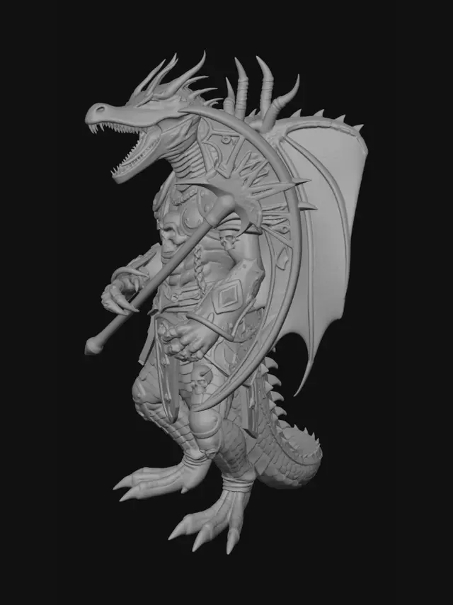 3D model for Crocodile dragon mix with heavy necro armor and big scythe