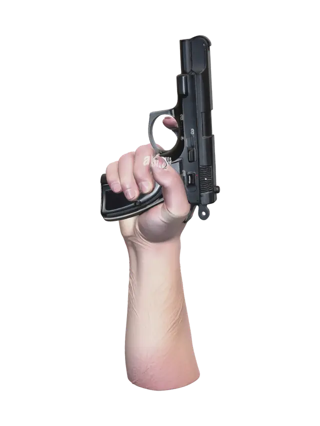 Stylized Hand Holding Gun 3D model, vytvořený pomocí AI
