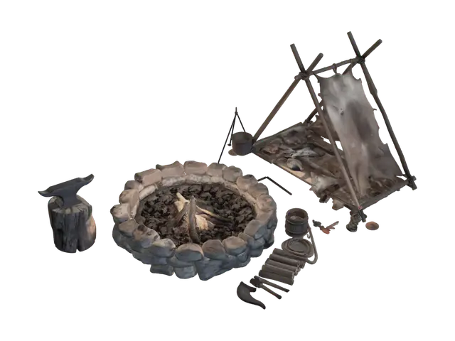 3D model for Stone Ring Campfire and Primitive Shelter