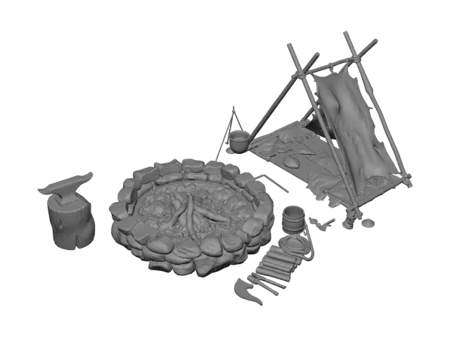 3D model for Stone Ring Campfire and Primitive Shelter