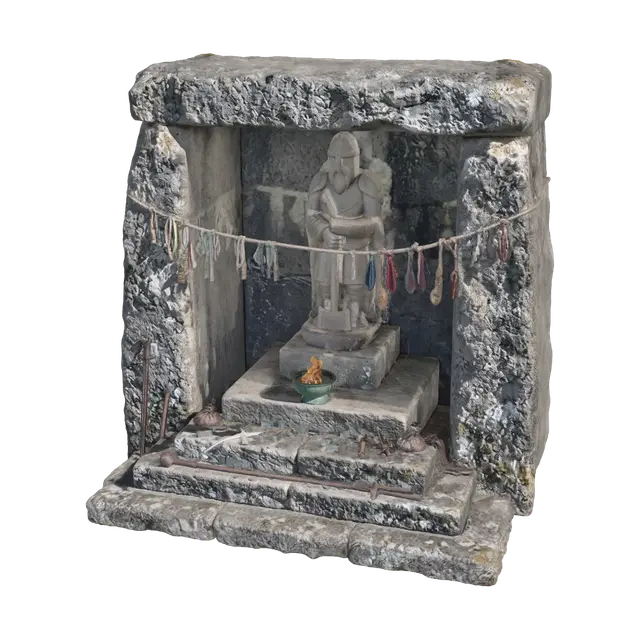3D model for Stone Shrine with Flame and Prayer Flags