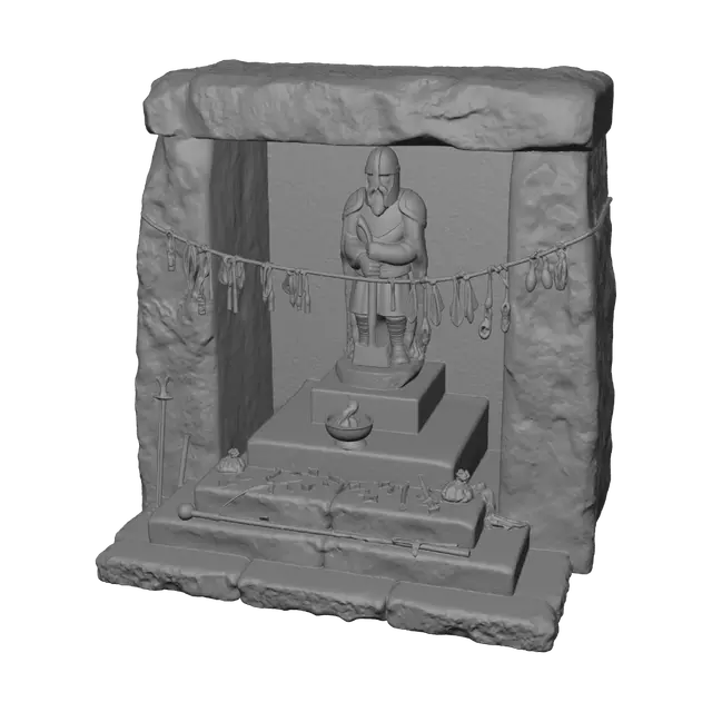 3D model for Stone Shrine with Flame and Prayer Flags