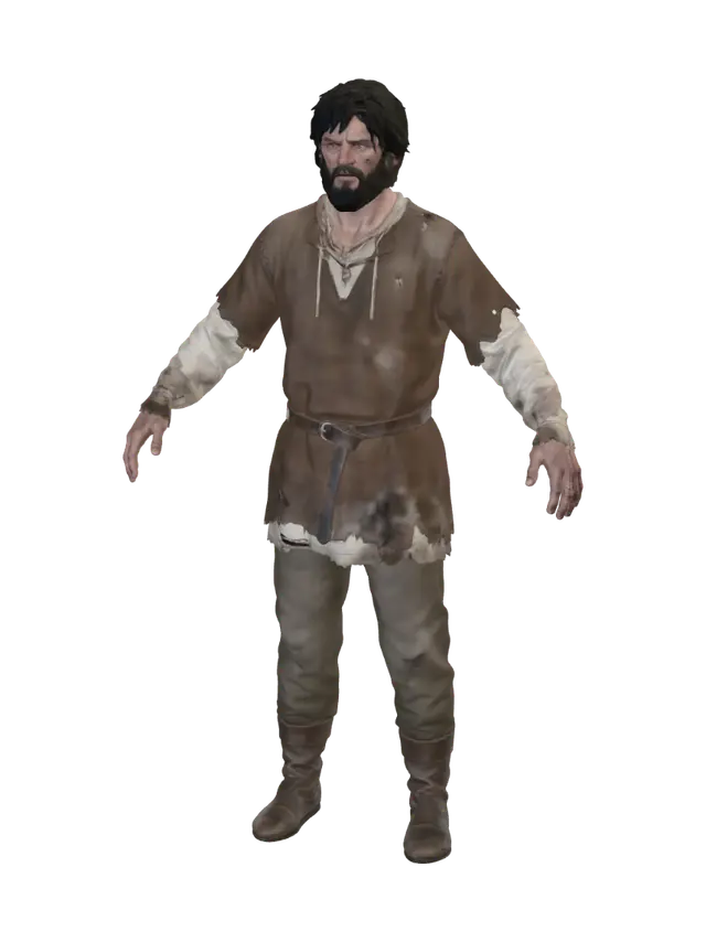 Realistic medieval peasant man, full body character, front view, standing in… - Frontview 3D model, vytvořený pomocí AI