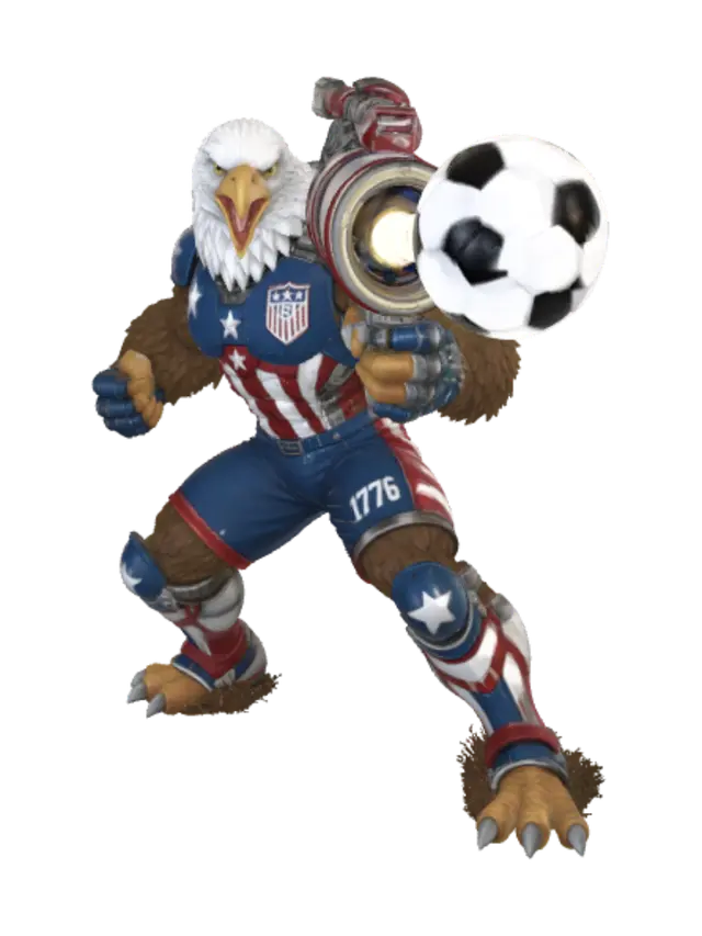 3D model for Patriotic Eagle with Rocket Cannon Shooting a Soccer Ball