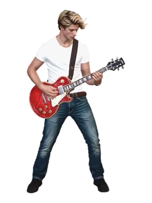 Cobblestone Street Guitarist 3D model, vytvořený pomocí AI