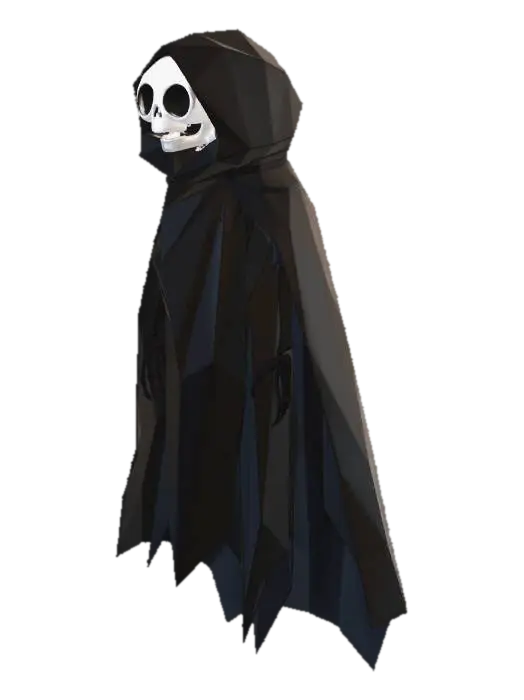 A stylized humanoid ghost character inspired by a cute dark spirit, low poly 3D… - Cloaked 3D model, vytvořený pomocí AI