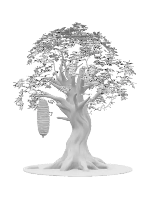 3D model for a tree with a hanging beehive attached to one of its branches, #garden#