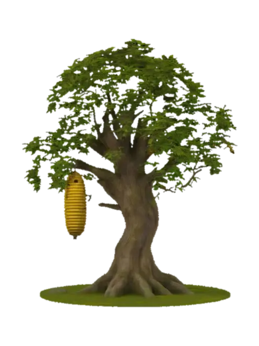 3D model for a tree with a hanging beehive attached to one of its branches, #garden#