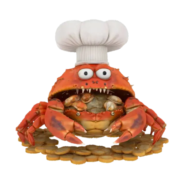 a crusty greedy restaurant owner that is also a crab - Cook 3D model, vytvořený pomocí AI