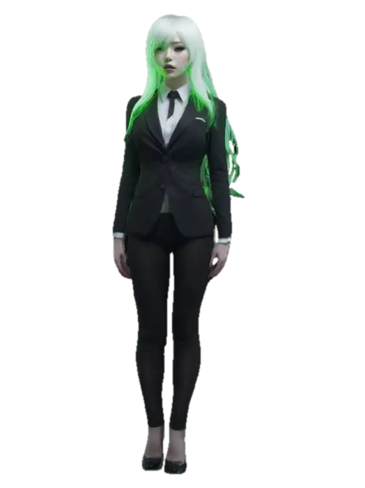 a voluptuous woman; neon green hair glowing, large decolletage; supernatural… - Waifu 3D model, vytvořený pomocí AI