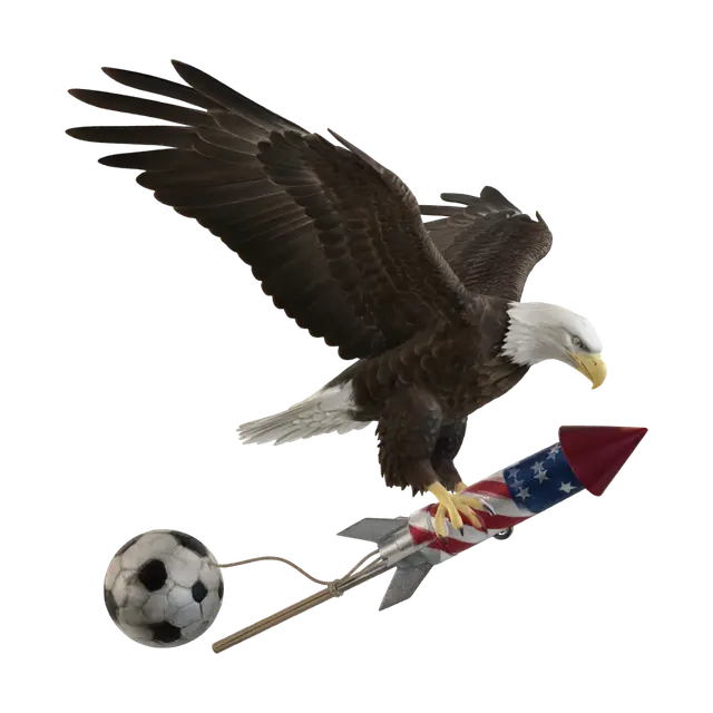 Modèle 3D a soring north american eagle carrying a big firework in its talons aiming down with a…, généré par IA