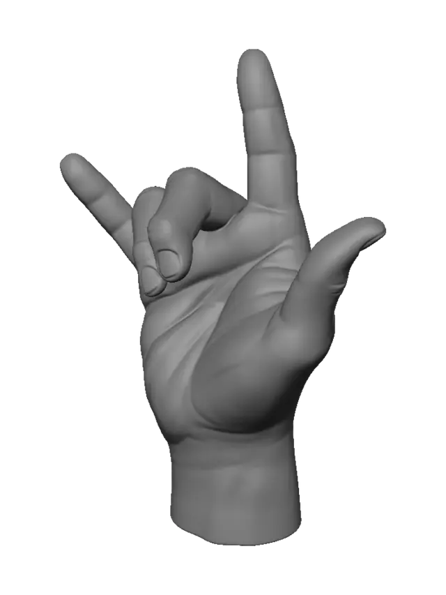 3D model for The hand in the picture in need to 3d print in the exact same position, two fingers in the middle need to curl the same as the pictures and other 2 fingers straight