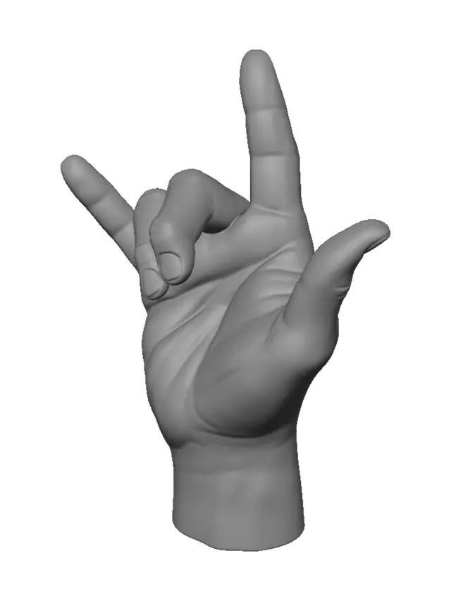3D model for The hand in the picture in need to 3d print in the exact same position, two fingers in the middle need to curl the same as the pictures and other 2 fingers straight