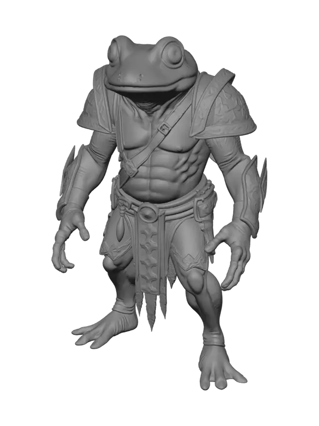 3D model for Giant frog humanoid warrior athletic build realistic.