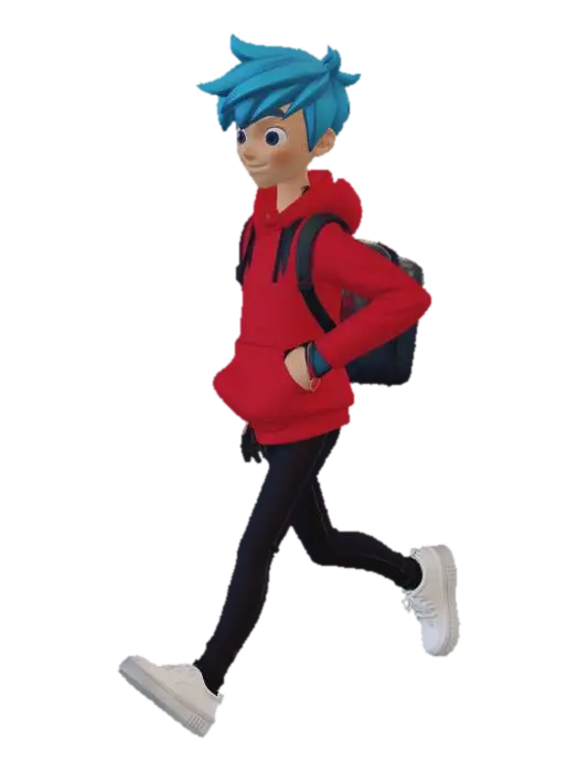 Stylized low-poly game character, endless runner hero, seen from behind, slim… - Bluehair 3D model, vytvořený pomocí AI