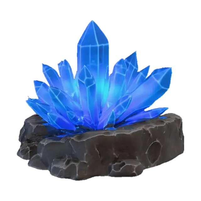 3D model for "a stylized fantasy crystal ore cluster emerging from rock, glowing softly, game-ready 3D render, detailed geometry, colored reflections, ambient rimlight, isolated on neutral background, photorealistic lighting, stylized like Roblox resource node"