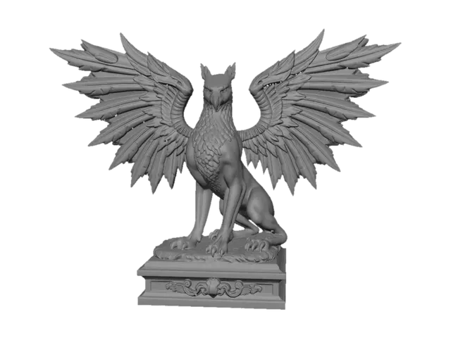 3D model for Uma estátua feita de mármore e esculpida de forma extremamente detalhada de um grande Grifo com as asas abertas em um pedestal, em estilo realista e de esculturas romanas antigas