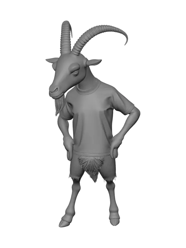 3D model for A black male goat, standing on two legs, with large horns, wearing a Moroccan national soccer team jersey. Highly detailed