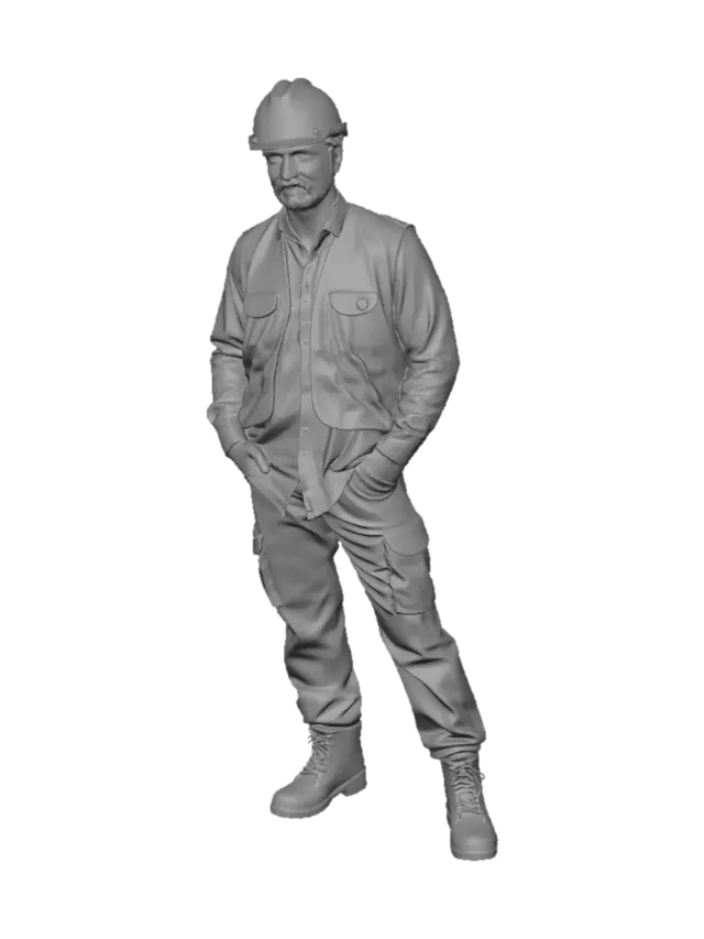 3D model for Prompt:

Full body modern construction worker, standing in neutral A-pose, realistic human proportions, yellow safety helmet, orange reflective safety vest, blue work shirt, brown cargo work pants, leather work boots, utility belt with tools, construction site professional, highly detailed clothing folds, realistic fabric textures, realistic face, game-ready character design, clean topology reference, front view, centered composition, isolated character, plain white background, studio lighting, ultra sharp details, photorealistic, 8k quality, no text, no watermark, no extra objects, no tools in hands, complete body visible from head to toe, character sheet quality, suitable for image-to-3D conversion, Unreal Engine and Unity style asset.

Negative Prompt:

multiple characters, cropped body