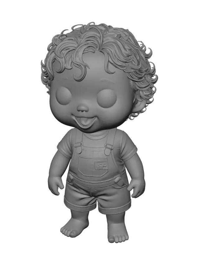 3D model for Curly-Haired Baby Doll in Overalls