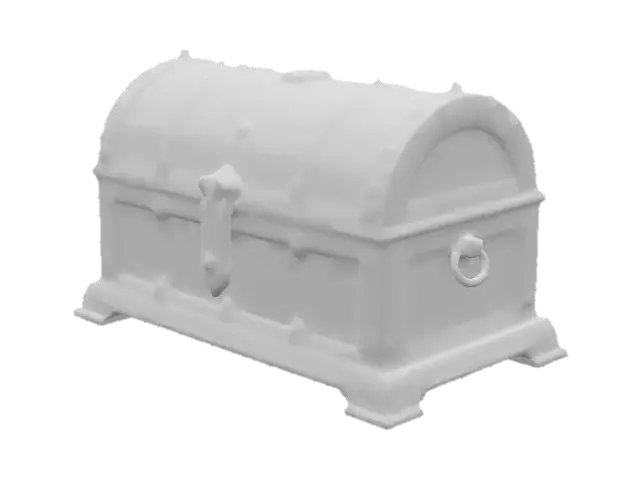 3D model for a large, ornate chest with shifting geometric patterns and metallic inlays that shimmer with iridescent colors.