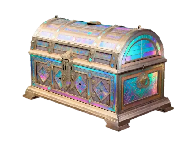3D model for a large, ornate chest with shifting geometric patterns and metallic inlays that shimmer with iridescent colors.